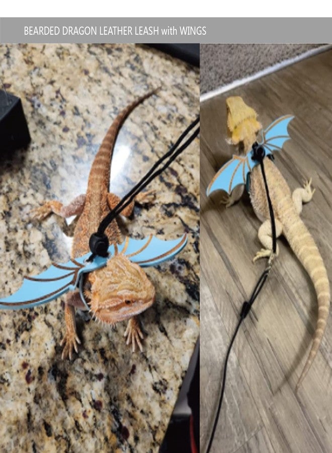 Yosadol Bearded Dragon Leash and Harness Set, Beardie Carrier, Lizard Adjustable Harness with Leather Wings and Sling Bag, Reptile Small Pet Backpack Batwing Accessories (Blue) - Image 3