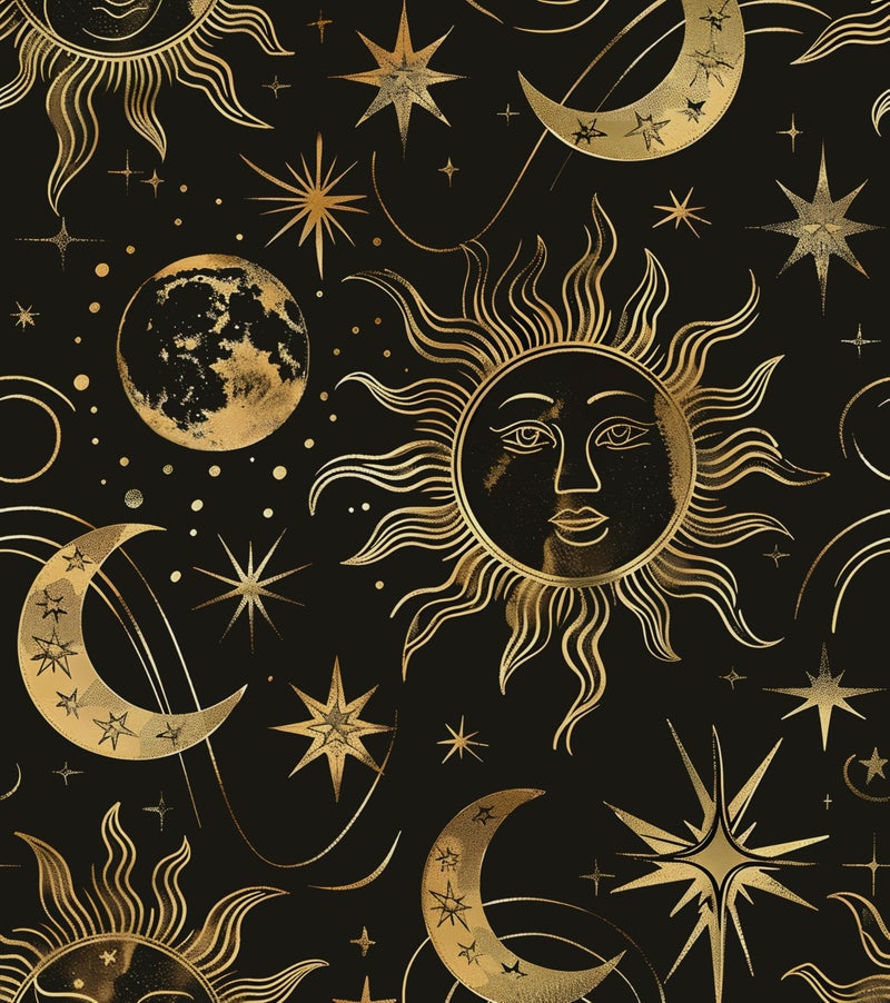 Laatse Black Peel and Stick Removable Vintage Wallpaper Gold Celestial Sun Moon Star Contact Paper 175 x 118 Dark Boho Mural Waterproof for Wall Bedroom Kitchen Bathroom Cabinet Room Decor - Image 2