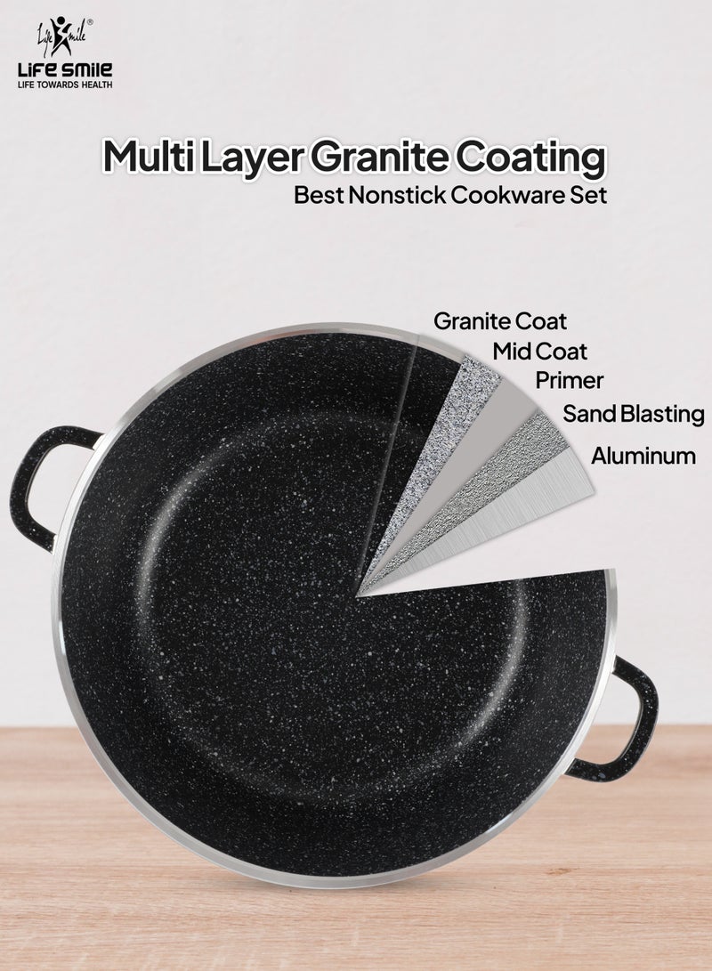 Life Smile Nonstick Cookware Set 19 Pcs Cookwares –Energy Saver Pots and Pans Set – Granite Coating Cooking Pots Set Includes 32 cm x 9.5 L Casserole with Lid, 28 cm x 6.7 L Casserole with Lid, 24 cm x 4.1 L Casserole with Lid, 20 cm x 2.3 L Casserole with Lid, 28 cm x 2.5 L Fry Pan, 20 cm x 1 L Fry Pan, 32 cm x 6.6 L Shallow Pot with Lid & Silicone Utensils - Image 4