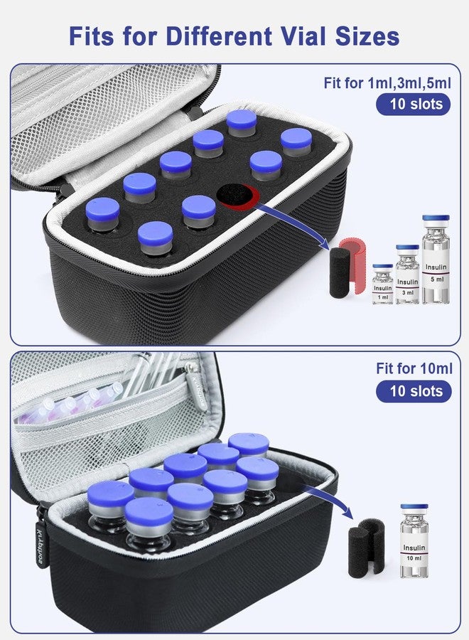 Krypthos 10 Slots Insulin Vial Protector Case, Insulin Vial Organizer Bag for Diabetics Standard 1ml 3ml 5ml and 10ml Vials, Insulin Carrying Case Fridge Holder Storage Holder, No Ice Pack - Image 3