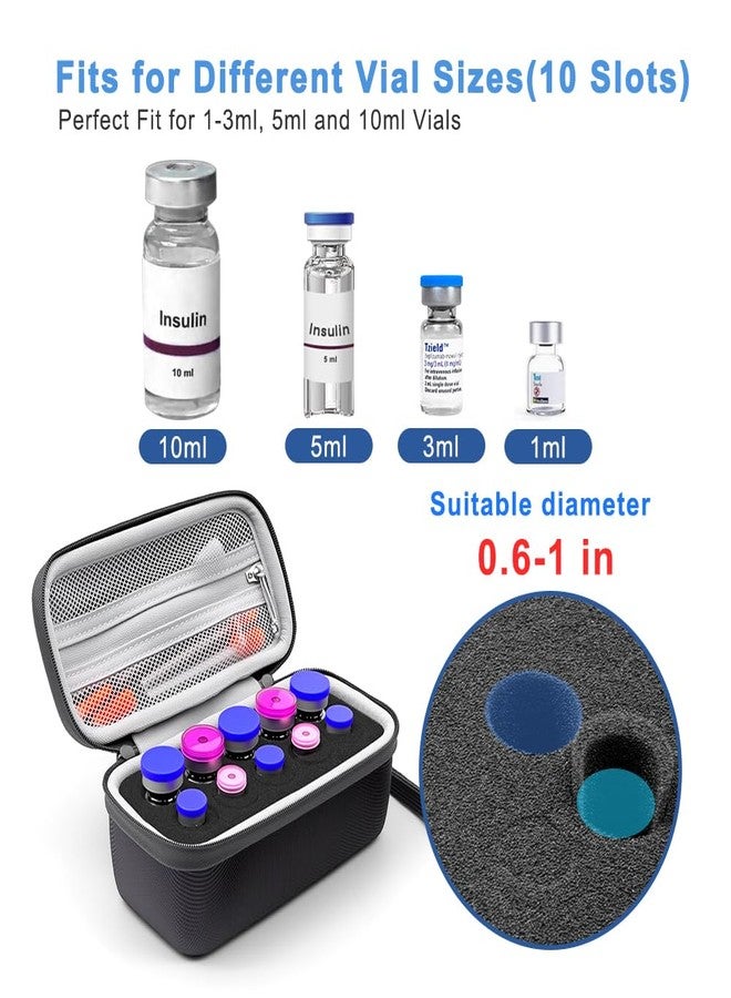 Krypthos 10 Slots Insulin Vial Protector Case, Insulin Vial Organizer Bag for Diabetics Standard 1ml 3ml 5ml and 10ml Vials, Insulin Carrying Case Fridge Holder Storage Holder, No Ice Pack - Image 2