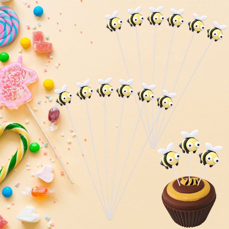 Ephlyn 24Pcs Bumble Bee Cupcake Toppers Little Figurine Bee Cupcake Picks Oh Babee Cake Decorations for Bee Theme Baby Shower Kids Boys Girls Birthday Party Decoration Supplies - Image 4