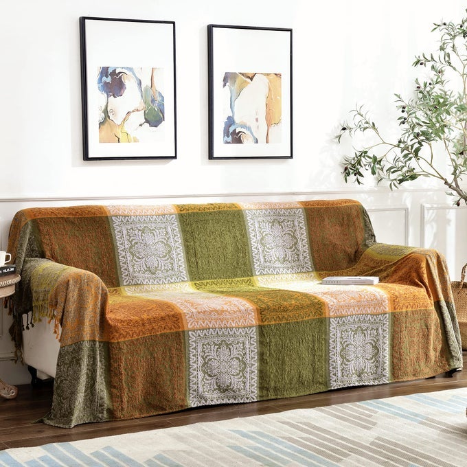 THROWS FOR SOFAS LARGE COLORFULCHENILLE TASSELS WOVEN HIPPIE THROW BLANKETSFOR COUCH BED SOFA SETTEESBOHEMIAN FRINGE TASSELS DECOR HOME GREEN LARGE220X260CM
