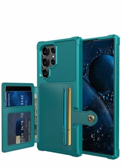 Case for Samsung S22 Ultra Case Wallet Wallet 2Cards Shock Resistant Soft TPU +Hard PC Double Layers Protection Wallet Case for Samsung Galaxy S22 Ultra 6.8 inch Green