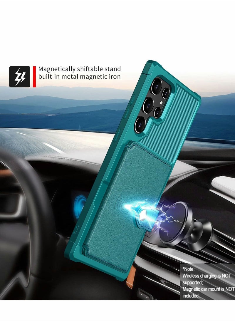SYOSI - Case for Samsung S22 Ultra Case Wallet Wallet 2Cards Shock Resistant Soft TPU +Hard PC Double Layers Protection Wallet Case for Samsung Galaxy S22 Ultra 6.8 inch Green - Image 1