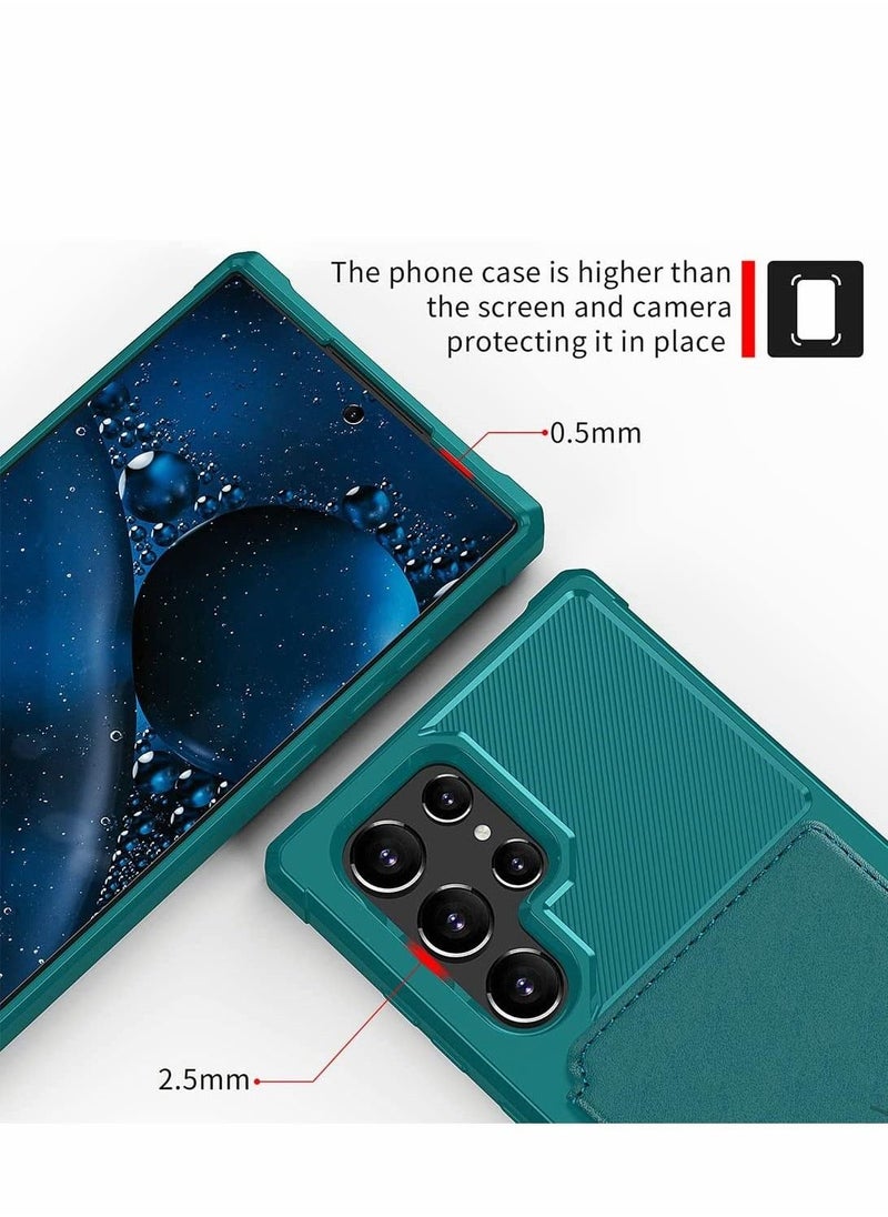 SYOSI - Case for Samsung S22 Ultra Case Wallet Wallet 2Cards Shock Resistant Soft TPU +Hard PC Double Layers Protection Wallet Case for Samsung Galaxy S22 Ultra 6.8 inch Green - Image 1