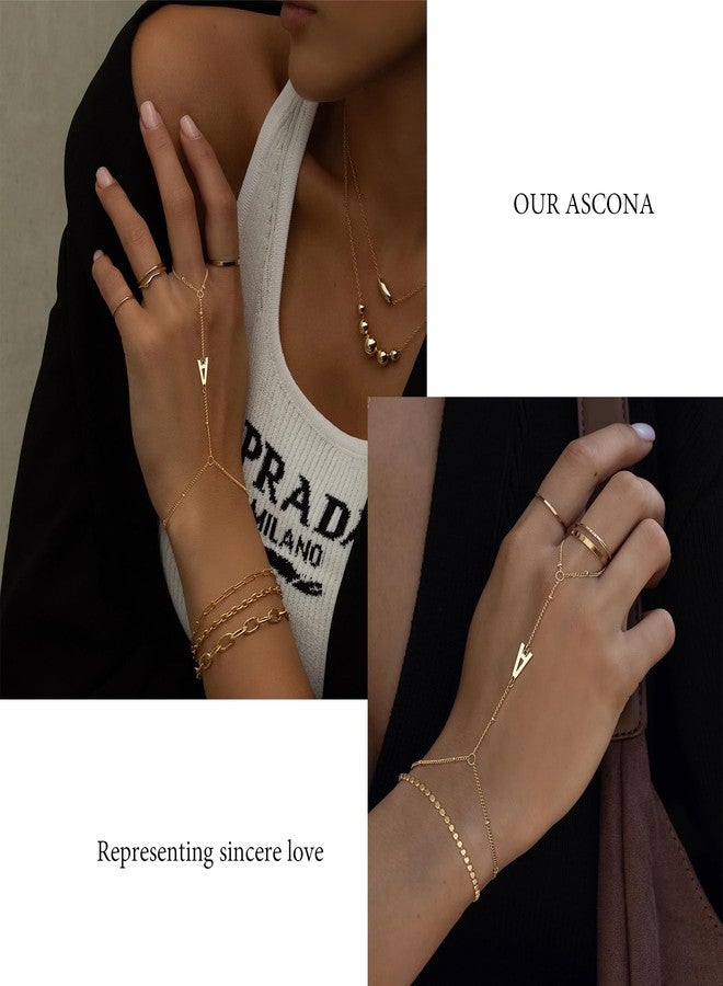 ASCONA Initial Hand Chain Bracelet for Women-14K Gold Plated Ring Bracelet Hand Chain for Women Trendy,Dainty Letter A-Z Link Charm Stack Bracelets Set Jewelry Gifts - Image 3