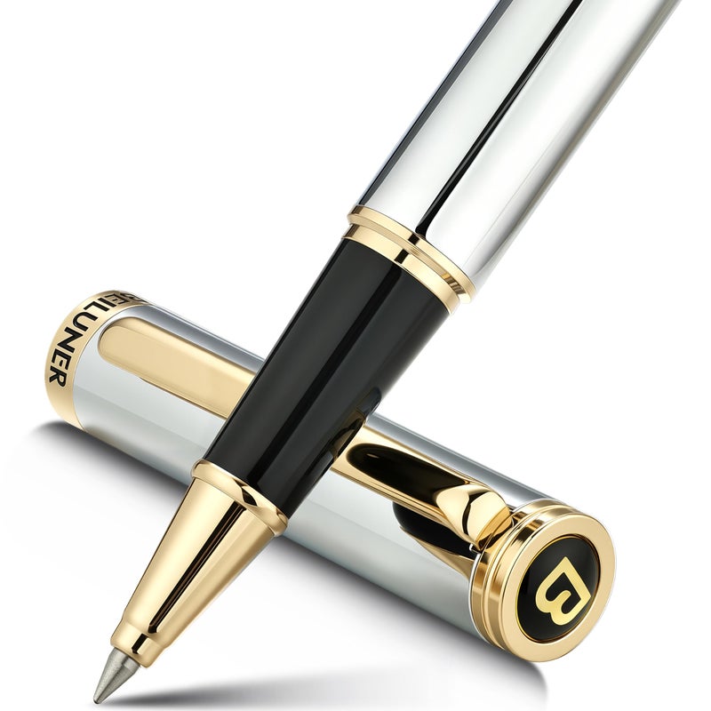 BEILUNER Luxury Rollerball Pen, Stunning Silver Chrome with 24K Gold Finish,Noble and Elegant Designs,Schneider Ink Refill, Best Gift Pen for Men & Women, Professional, Executive Office, Fancy Pens - Image 1
