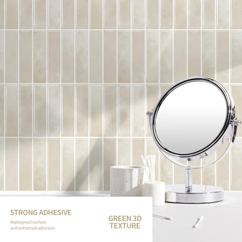 DAGOU Peel and Stick Backsplash 3D Wall TilesSelfAdhesiveOil ProofWaterproof Removable Wall Panels for Kitchen BathroomModern Design Easy Install 107ft12x9 inch14 Pack Beige - Image 3