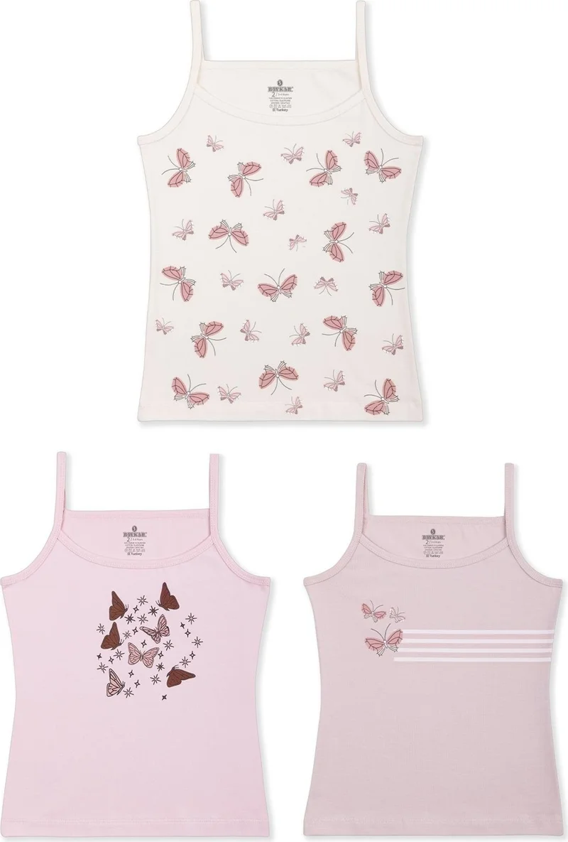 Baykar Girls Cotton Thin Rope Strap Colorful Printed Classic Undershirt 3-Pack 4340 Colored