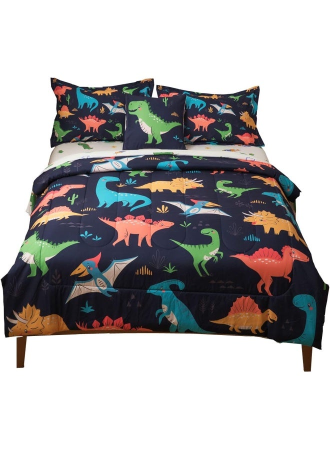lishjekee Dinosaur Comforter Set Twin for Boys 6Pieces Dinosaur Bed in A Bag for Kids Jungle Dino Bedding Set Navy Blue T-Rex Dinosaur Comforter and Sheets Set Dino Bed Sets Home Decor  - Image 1