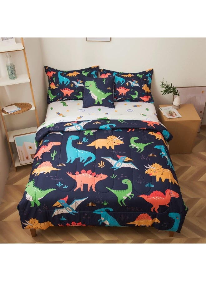 lishjekee Dinosaur Comforter Set Twin for Boys 6Pieces Dinosaur Bed in A Bag for Kids Jungle Dino Bedding Set Navy Blue T-Rex Dinosaur Comforter and Sheets Set Dino Bed Sets Home Decor  - Image 2
