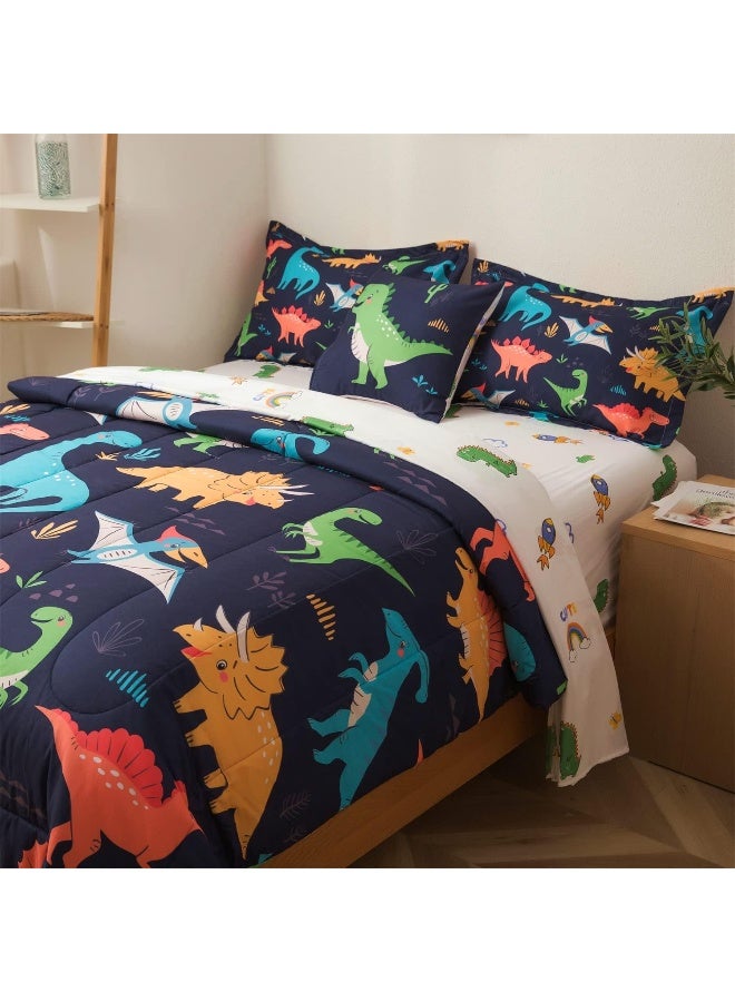 lishjekee Dinosaur Comforter Set Twin for Boys 6Pieces Dinosaur Bed in A Bag for Kids Jungle Dino Bedding Set Navy Blue T-Rex Dinosaur Comforter and Sheets Set Dino Bed Sets Home Decor  - Image 4