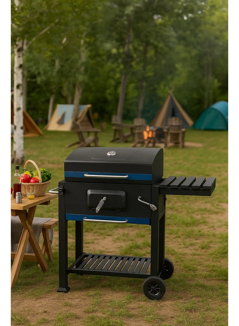 AFT Charcoal BBQ Garden Grill with Adjustable Shelf, 113 cm x 45.5 cm x 100 cm – Outdoor Cooking Grill for BBQ Parties & Backyard Gatherings. (Black) Arfan - Image 1