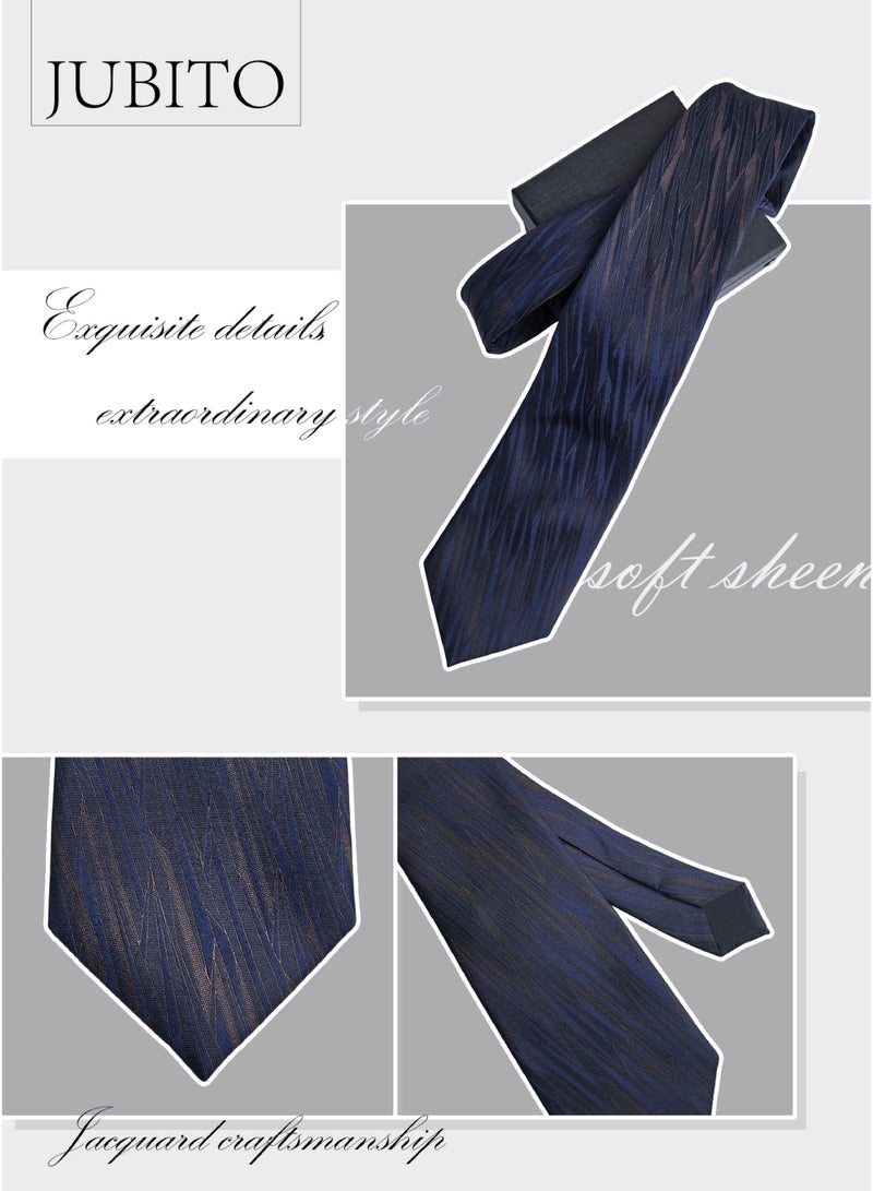 JUBITO Ties for men, mulberry silk hand tie business formal tie, blue 8cm twill tie, gift box gifts for men - Image 3