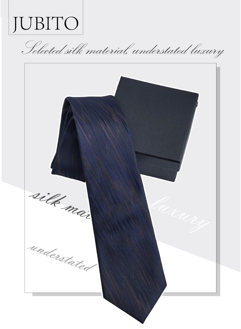 JUBITO Ties for men, mulberry silk hand tie business formal tie, blue 8cm twill tie, gift box gifts for men - Image 2