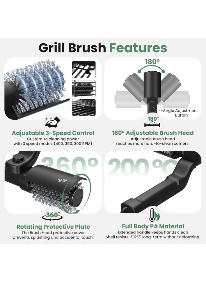 أوبتيا تخفيضات كبيرة، فرشاة شواء برأس دوار 180 درجة، فرشاة شواء أوتوماتيكية قابلة لإعادة الشحن لتنظيف الشواية، فرشاة شواء بالبخار للشواء في الهواء الطلق، هدية شواء فريدة للرجال، الأب، سيد الشواء، أسود - Image 3