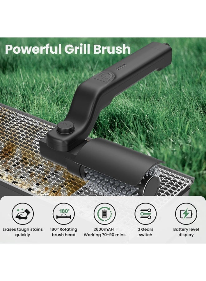 أوبتيا تخفيضات كبيرة، فرشاة شواء برأس دوار 180 درجة، فرشاة شواء أوتوماتيكية قابلة لإعادة الشحن لتنظيف الشواية، فرشاة شواء بالبخار للشواء في الهواء الطلق، هدية شواء فريدة للرجال، الأب، سيد الشواء، أسود - Image 2