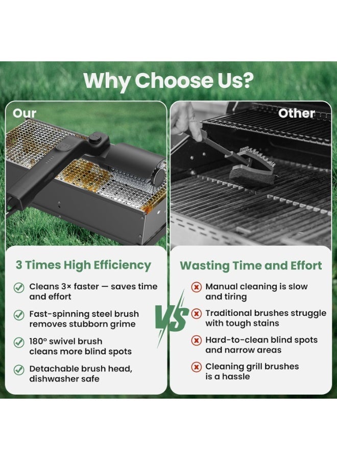 أوبتيا تخفيضات كبيرة، فرشاة شواء برأس دوار 180 درجة، فرشاة شواء أوتوماتيكية قابلة لإعادة الشحن لتنظيف الشواية، فرشاة شواء بالبخار للشواء في الهواء الطلق، هدية شواء فريدة للرجال، الأب، سيد الشواء، أسود - Image 5