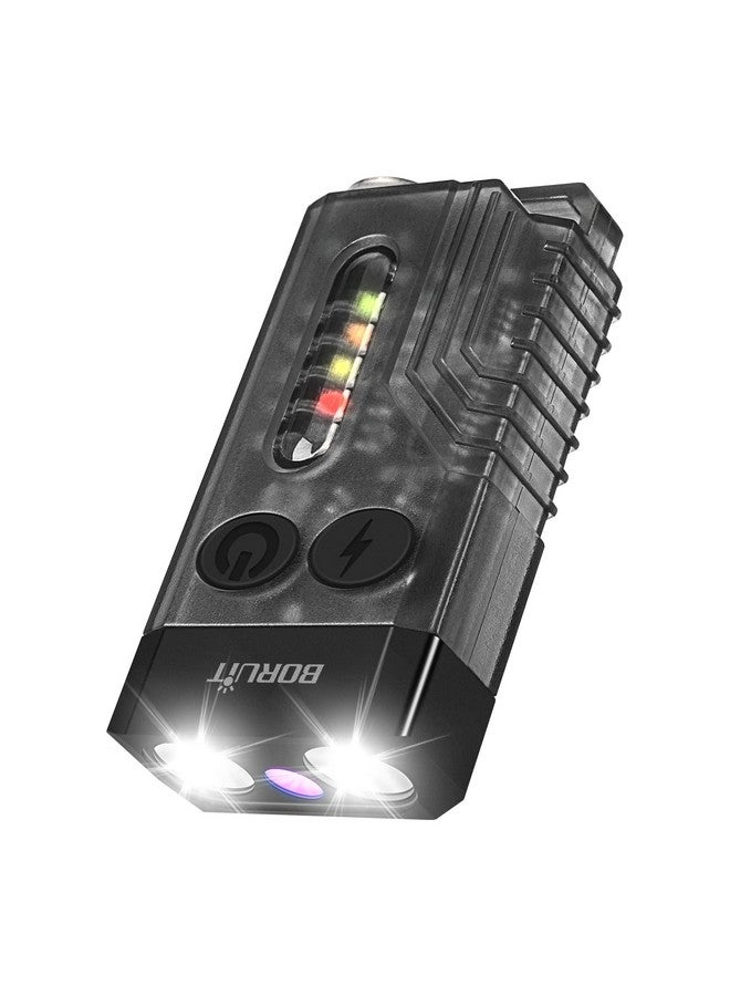 BORUIT V10 Small Powerful Flashlight with 365nm UV Black Light - Super Bright 1000LM, USB C Rechargeable Led Keychain Flash Light with Cob Side Light, Magnet