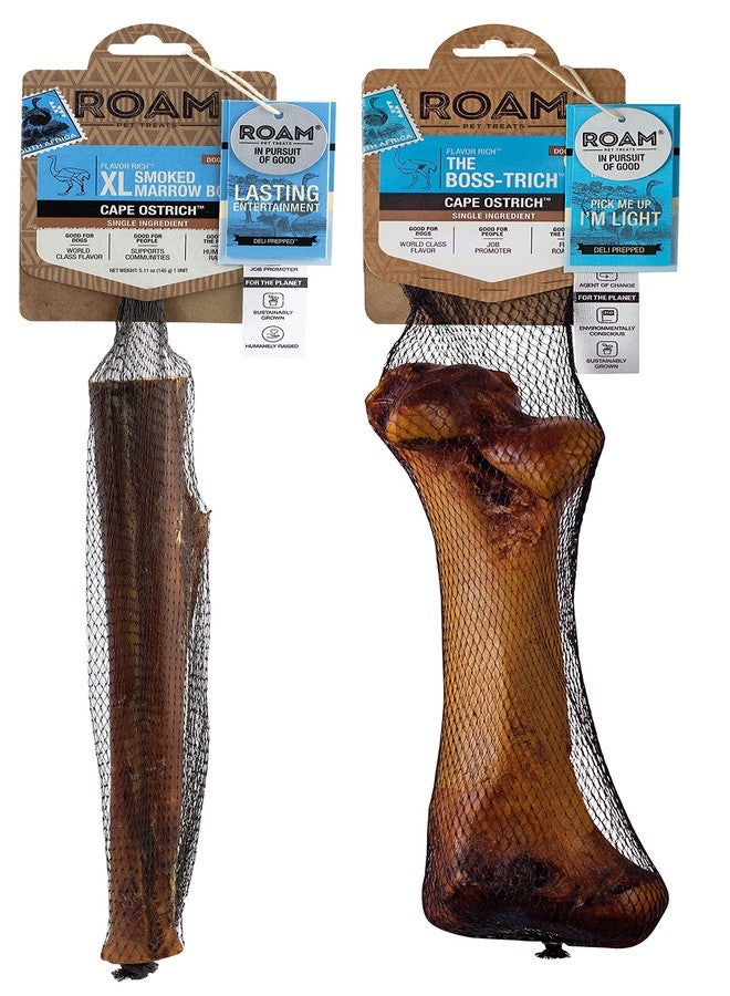 ROAM Pet Treats Ostrich Bones for Dogs Boss-trich and XL Marrow Dog Bone Pack of 2 for Large Breeds - Long Lasting Ostrich Dog Bones - Image 1
