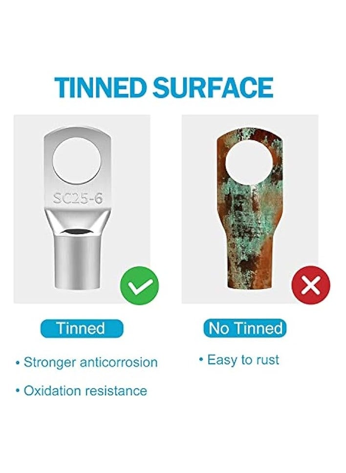 erorex Copper Wire Lugs, 66 Pcs Battery Cable Terminal connectors Set, Copper Wire Terminal Connectors for 4 6 8 10 AWG with 66 Pcs Heat Shrink Tubing(132 Pcs) - Image 4