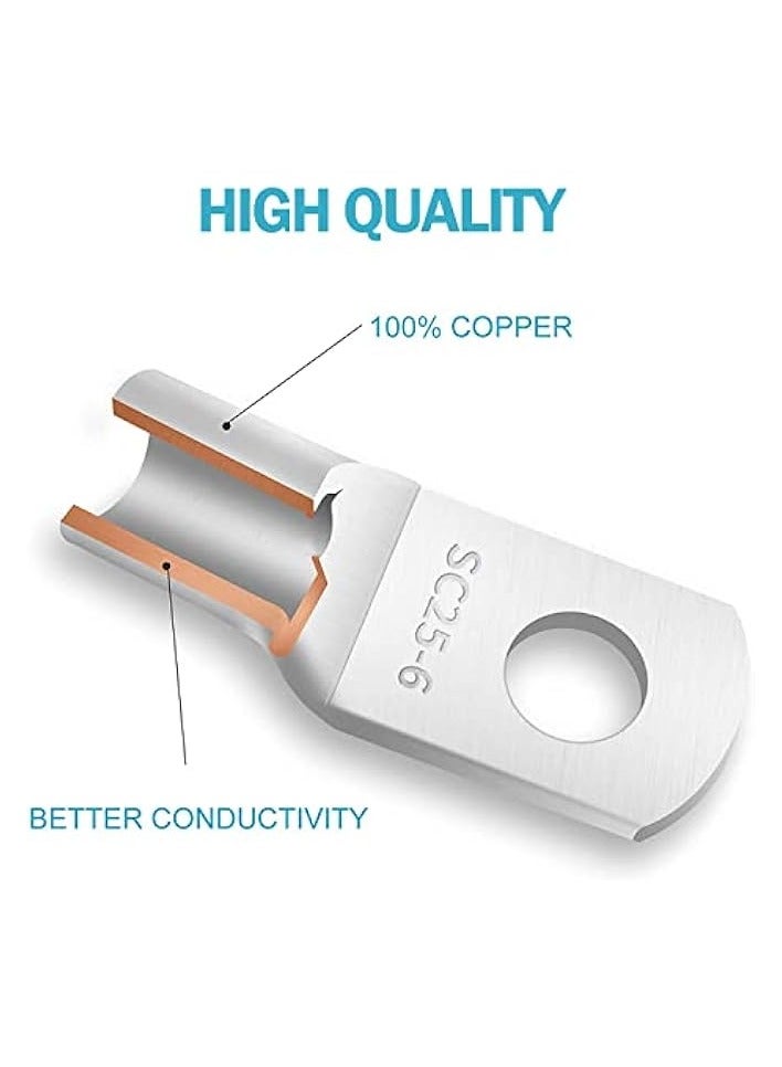 erorex Copper Wire Lugs, 66 Pcs Battery Cable Terminal connectors Set, Copper Wire Terminal Connectors for 4 6 8 10 AWG with 66 Pcs Heat Shrink Tubing(132 Pcs) - Image 2