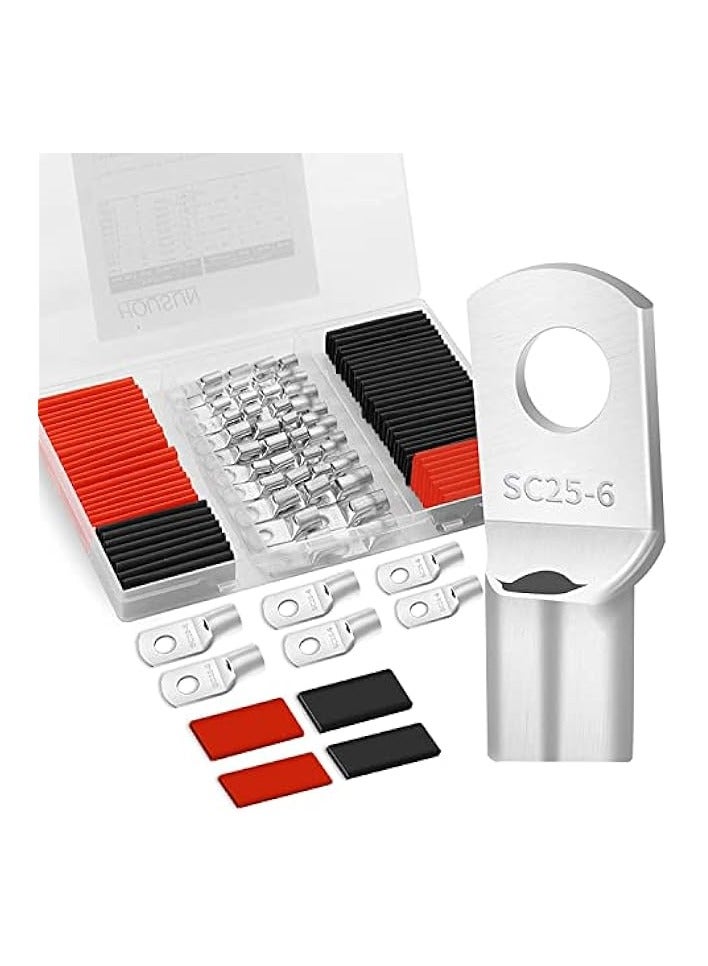 erorex Copper Wire Lugs, 66 Pcs Battery Cable Terminal connectors Set, Copper Wire Terminal Connectors for 4 6 8 10 AWG with 66 Pcs Heat Shrink Tubing(132 Pcs) - Image 1