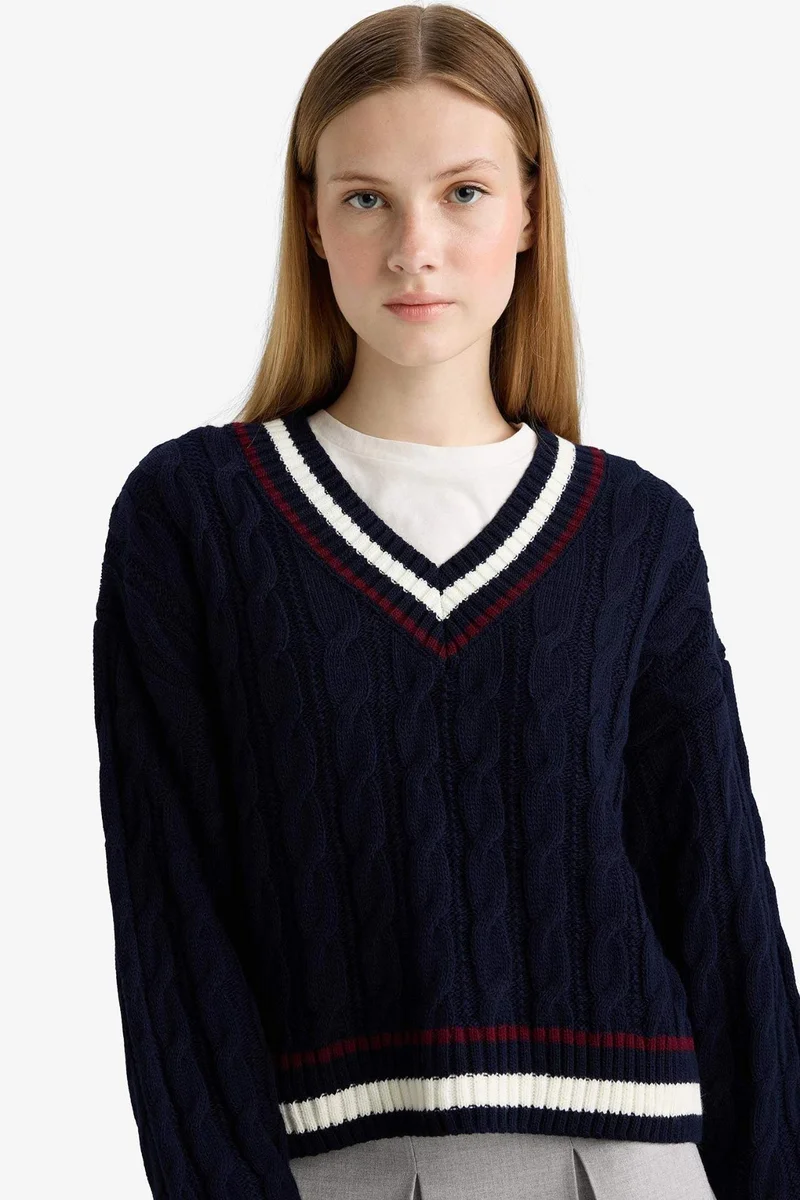 ديفاكتو Regular Fit V Neck Knit Pullover