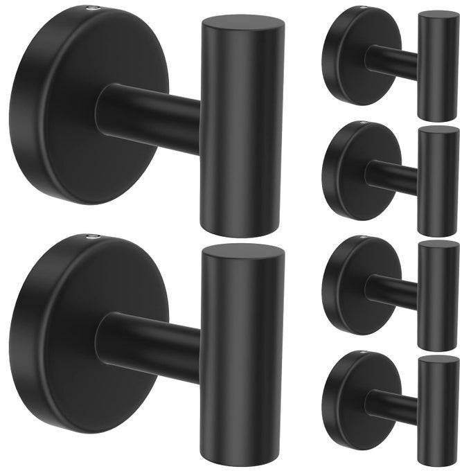 6PACK BLACK TOWEL HOOKS TOWEL HOOK WALL MOUNTED MATTE BLACK HOOKS FOR BATHROOM STAINLESS STEEL WALL HOOKS FOR HANGING MODERN TOWEL HOOKS FOR BATHROOM