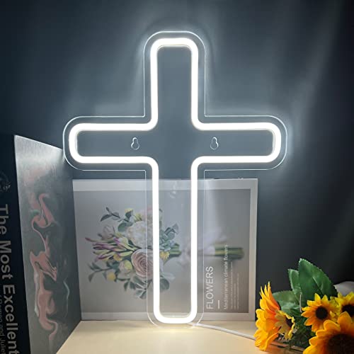 BerniceKelly Jesus Christ Cross Neon Signs, Cross Jesus Neon Sign Light Home Decoration, Wall Mounted God Holy Jesus Crosses for Home Weddings Party Meditation Easter Present Decoration White - Image 1