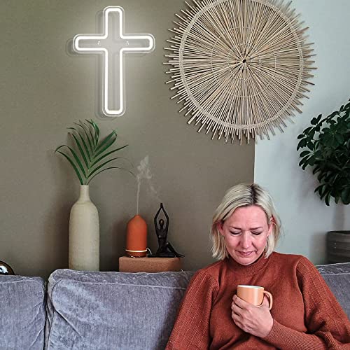 BerniceKelly Jesus Christ Cross Neon Signs, Cross Jesus Neon Sign Light Home Decoration, Wall Mounted God Holy Jesus Crosses for Home Weddings Party Meditation Easter Present Decoration White - Image 5