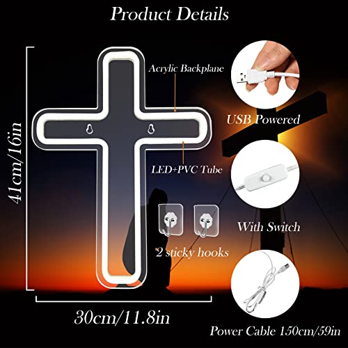 BerniceKelly Jesus Christ Cross Neon Signs, Cross Jesus Neon Sign Light Home Decoration, Wall Mounted God Holy Jesus Crosses for Home Weddings Party Meditation Easter Present Decoration White - Image 2