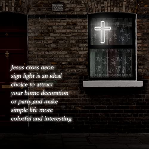 BerniceKelly Jesus Christ Cross Neon Signs, Cross Jesus Neon Sign Light Home Decoration, Wall Mounted God Holy Jesus Crosses for Home Weddings Party Meditation Easter Present Decoration White - Image 4