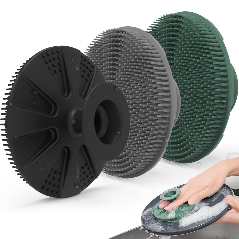 Silicone Sponge 3 Pack BEAUTAIL NonScratch Scrub Sponges for Washing Dishes and Cleaning Kitchen Long Lasting and Reusable Dishwashing Scrubber Suction Up Hang Designed BlackOlive GreenGray
