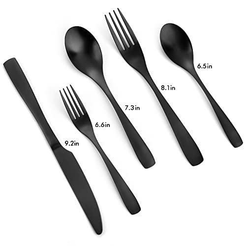Bysta Matte Black Silverware Set, Bysta 20-Piece Stainless Steel Flatware Cutlery Set for 4, Satin Finish, Dishwasher Safe, Nice Box Package - Image 2