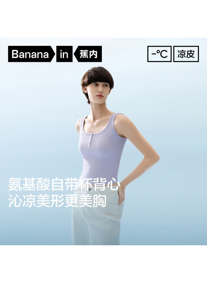 Bananain Liangpi 501 Cool Pro Women'S Henley Neck Modal Skin-Friendly Tank Top With Built-In Air Cups - Image 3