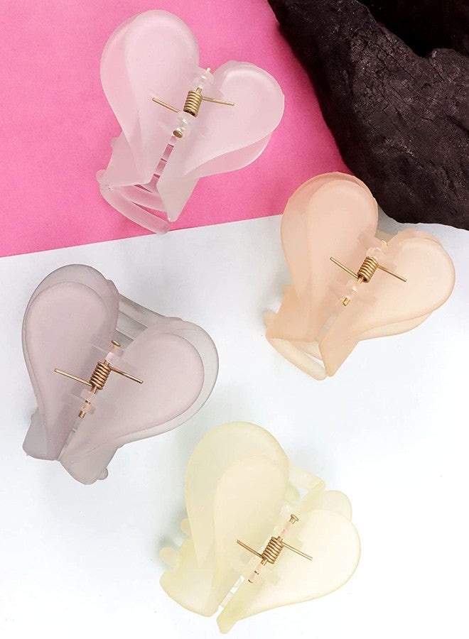 HOME13™ Matte Hair Claw Clips Non-slip Hair Jaw Clips Strong Hold And Minimal Fashion Style Claw Clips for Women Girls Thick Thin Hairs (8 Pcs, Tranparent Heart Claw) - Image 3