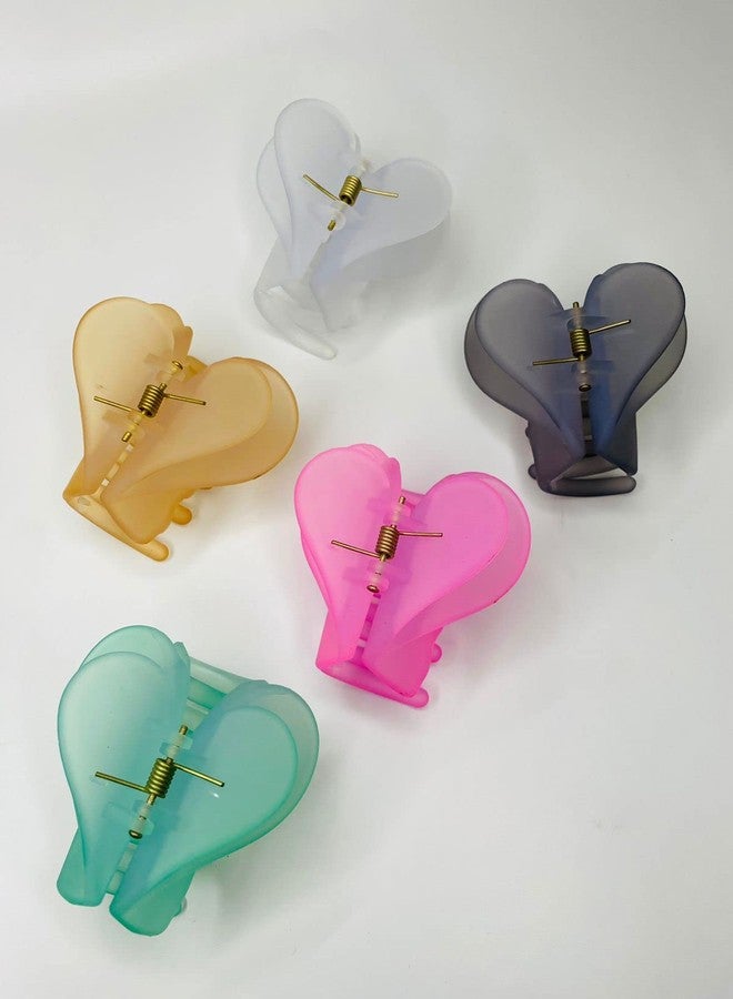 HOME13™ Matte Hair Claw Clips Non-slip Hair Jaw Clips Strong Hold And Minimal Fashion Style Claw Clips for Women Girls Thick Thin Hairs (8 Pcs, Tranparent Heart Claw) - Image 1