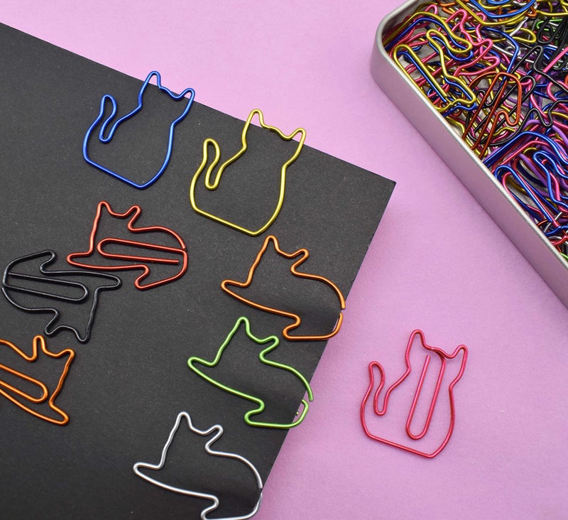 HiQin 100 pcs Cat Paper Clips Cute Decorative Paperclips, Cat Lover Gifts for Women, Fun Office Supplies for Cat Lovers - Image 3