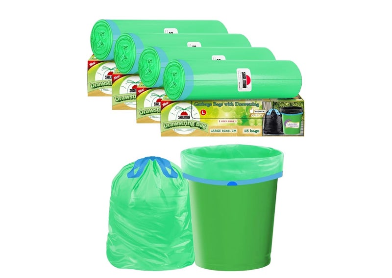 shalimar Shalimar Premium Drawstring Garbage Bags Lavender Fragrance Size 24 X 32 InchesLarge 60 Bags 4 Rolls Dustbin BagTrash Bag Green Color  - Image 1