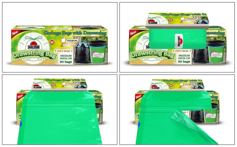 shalimar Shalimar Premium Drawstring Garbage Bags Lavender Fragrance Size 24 X 32 InchesLarge 60 Bags 4 Rolls Dustbin BagTrash Bag Green Color  - Image 3