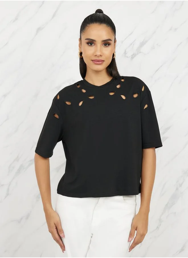 Styli Cut Out Detail High Neck Boxy T-shirt