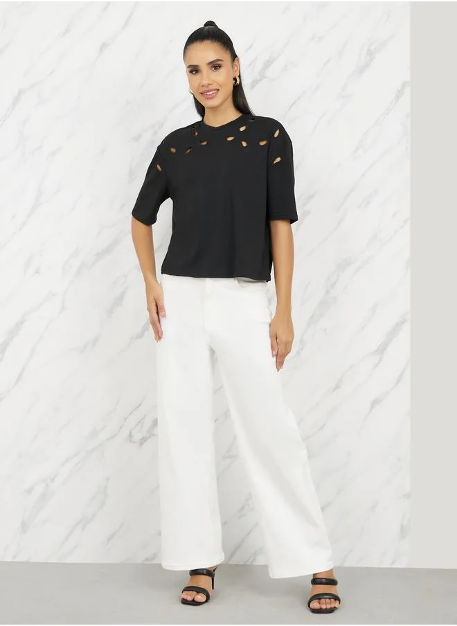 Styli Cut Out Detail High Neck Boxy T-shirt
