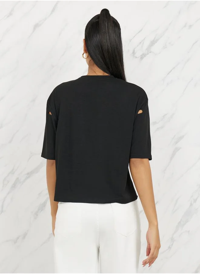 Styli Cut Out Detail High Neck Boxy T-shirt