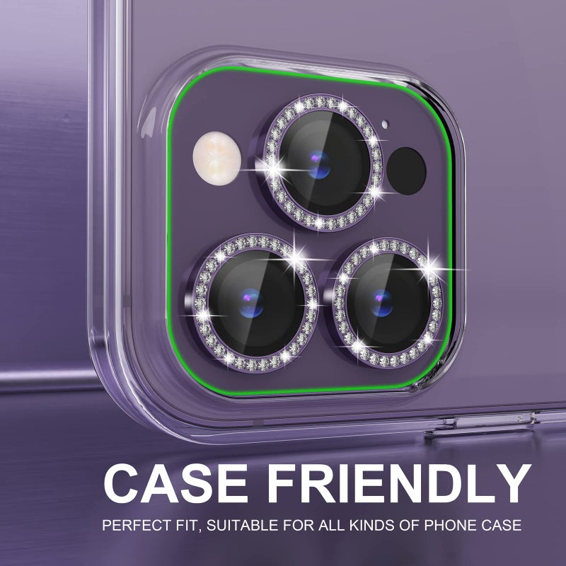 Choiche Compatible for iPhone 14 Pro/iPhone 14 Pro Max Camera Lens Protector Bling, 9H Tempered Glass Camera Cover Screen Protector Metal Ring Decoration Accessories (Diamond-Purple) - Image 4