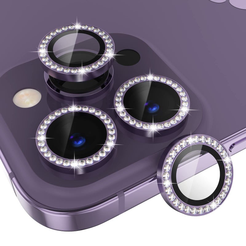 Choiche Compatible for iPhone 14 Pro/iPhone 14 Pro Max Camera Lens Protector Bling, 9H Tempered Glass Camera Cover Screen Protector Metal Ring Decoration Accessories (Diamond-Purple) - Image 1