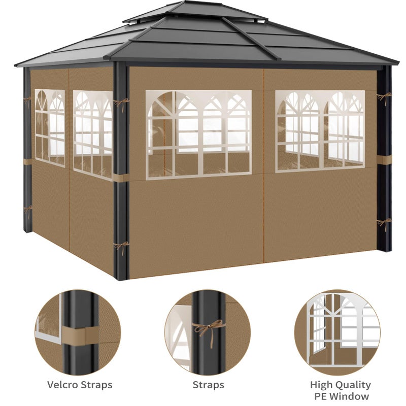 aonear Gazebo Privacy Curtains 10' x 12' with PVC Windows, 4-Panels Side Wall with Zipper Universal Replacement for Patio, Outdoor Canopy, Garden and Backyard - Image 3