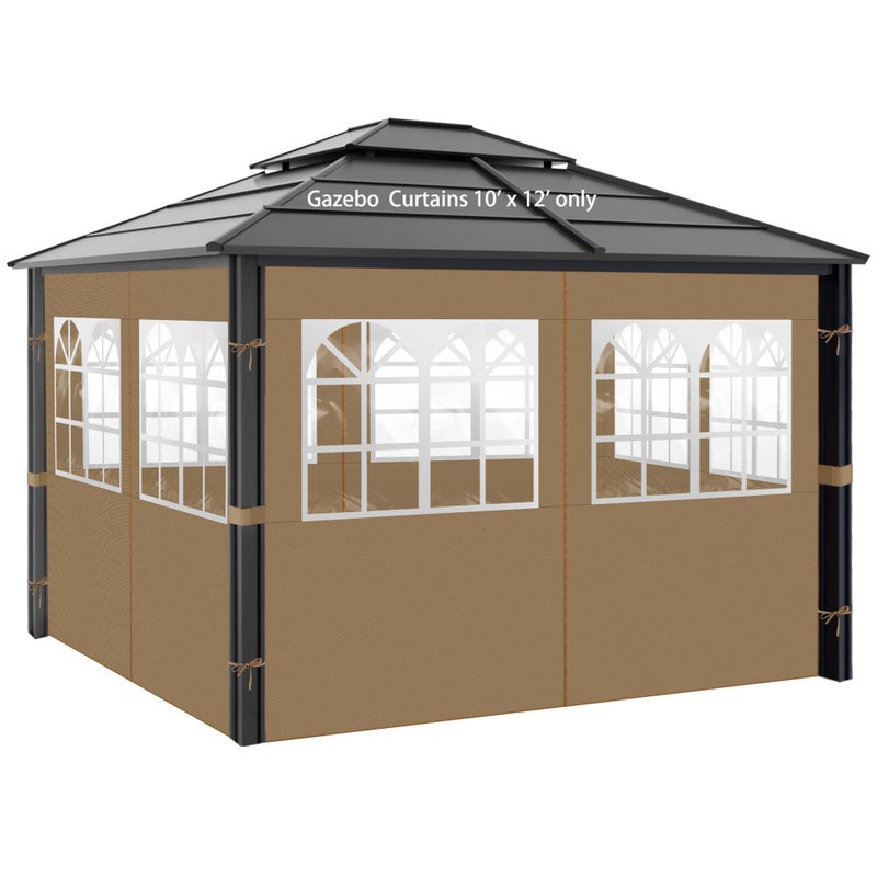 aonear Gazebo Privacy Curtains 10' x 12' with PVC Windows, 4-Panels Side Wall with Zipper Universal Replacement for Patio, Outdoor Canopy, Garden and Backyard - Image 1