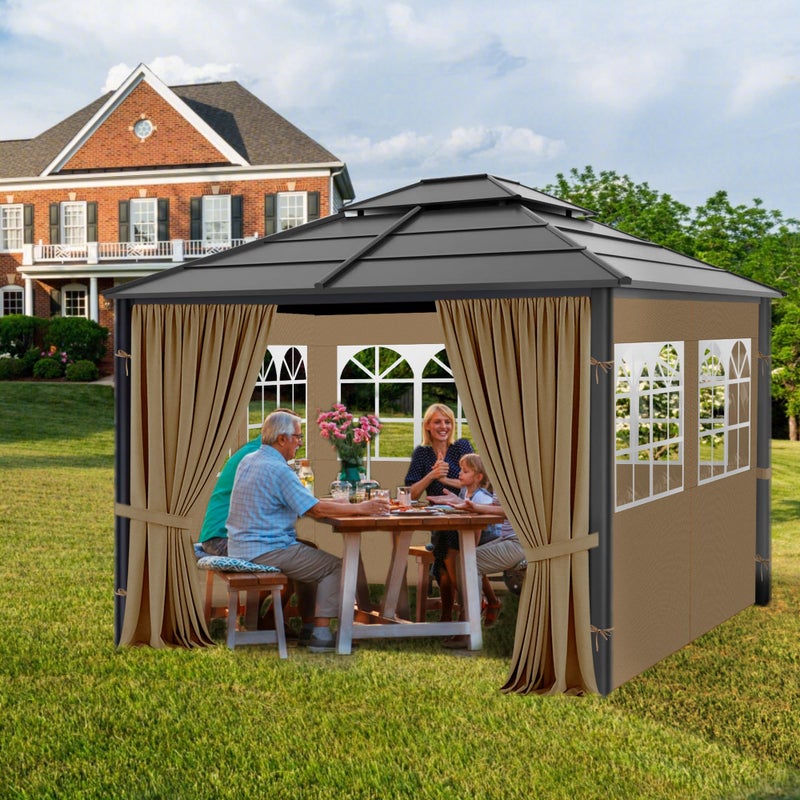 aonear Gazebo Privacy Curtains 10' x 12' with PVC Windows, 4-Panels Side Wall with Zipper Universal Replacement for Patio, Outdoor Canopy, Garden and Backyard - Image 2